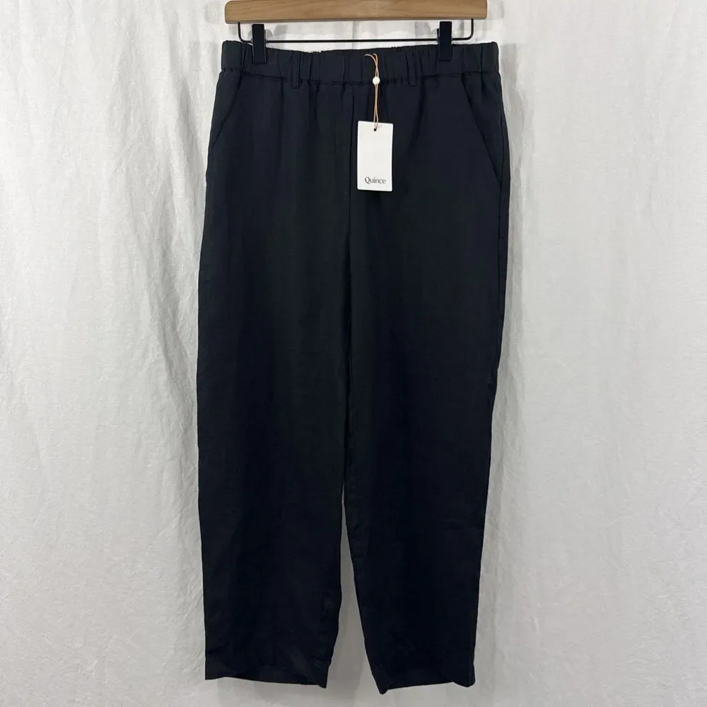 Quince Black 100% Linen Ankle Wide Leg Pants Women’s Sz S Quiet Luxury